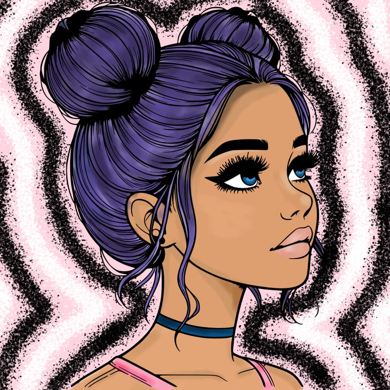 realistic girl with buns on the top of her head