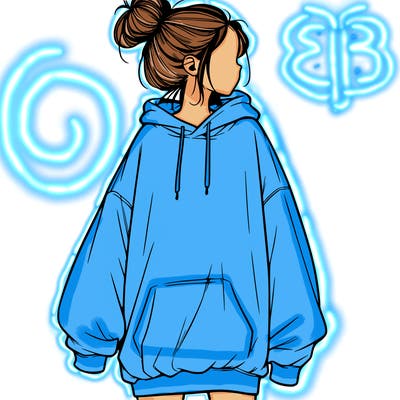realistic girl with a oversized sweatshirt on and a bun