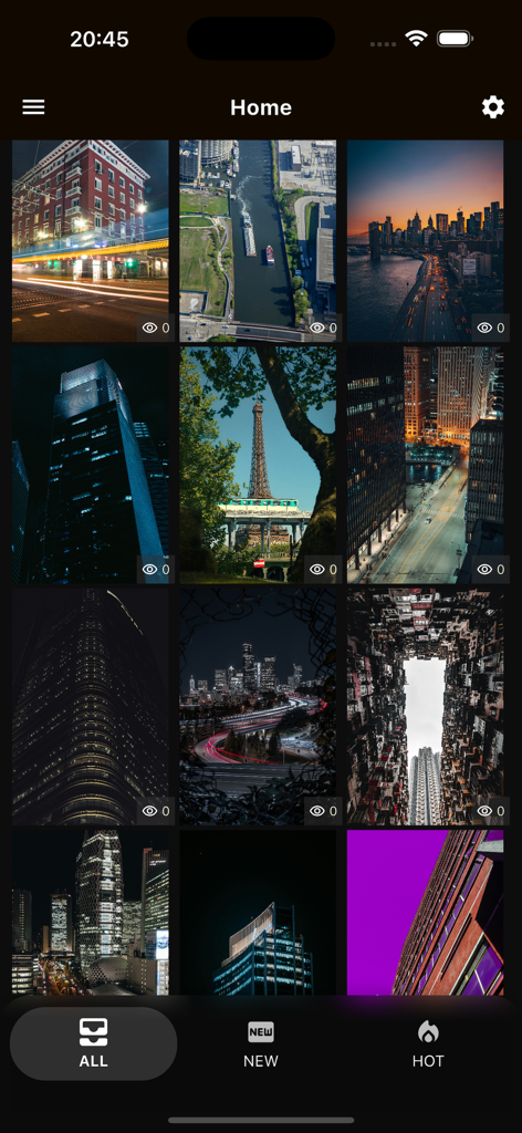 Urban Cityscape Wallpaper HD - Galería de la pantalla de inicio de la aplicación Urban Cityscape Wallpaper HD que muestra varios fondos de ciudades