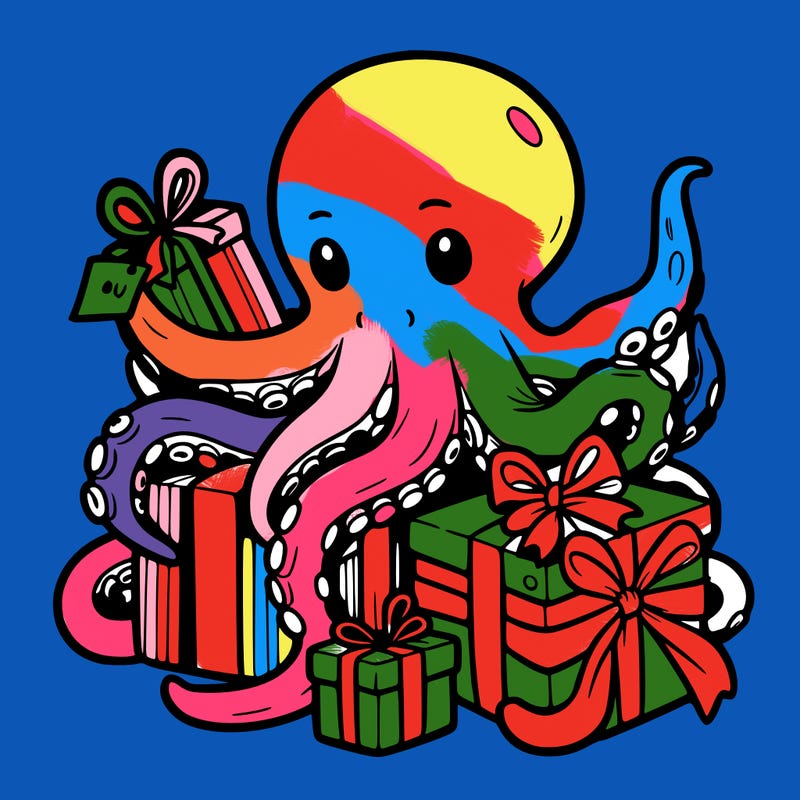 an octopus wrapping gifts
