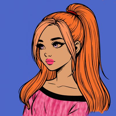 realistic girl with a high ponytail