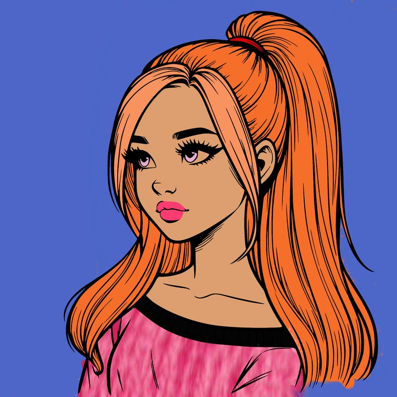 realistic girl with a high ponytail