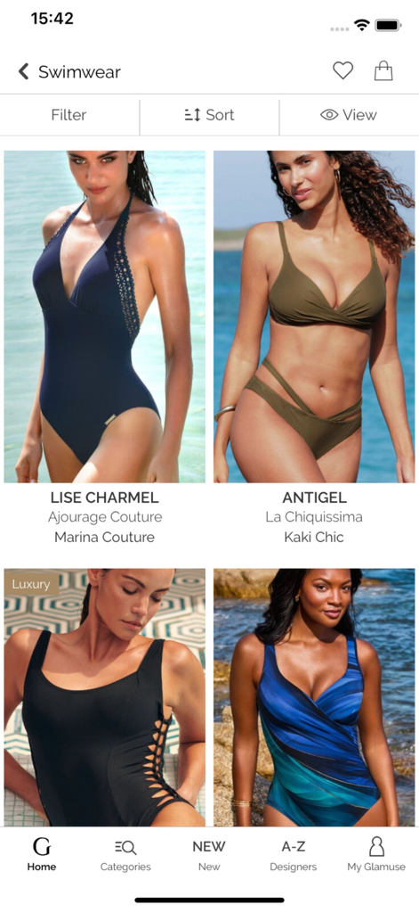 Glamuse – Lingerie - Glamuse mobile app showcasing high end swimwear catalog with French designer brands
