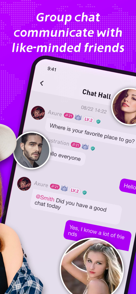 ChatU Live - Oberfläche des ChatU Live Gruppenchats mit Benutzerprofilen und Nachrichten