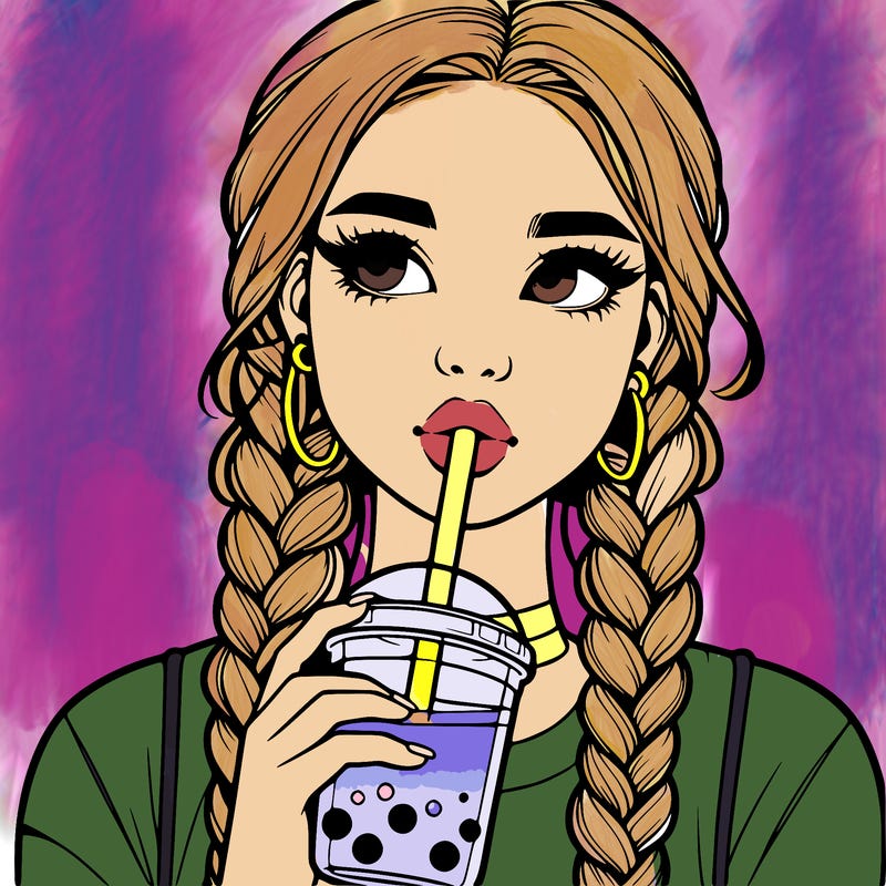 realistic girl with braided hair drinking boba