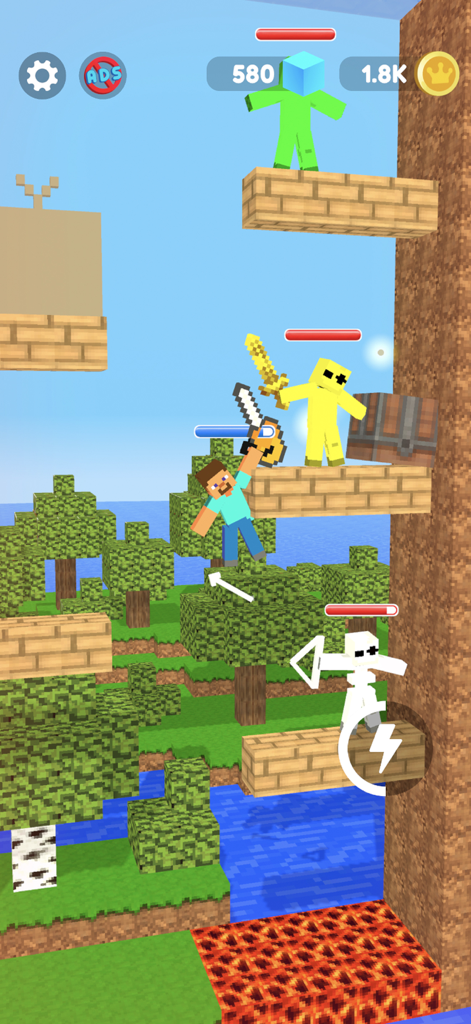 Ninja Sword: Ragdoll swordsman - Un personaje pixelado luchando contra enemigos en un juego de acción con física ragdoll