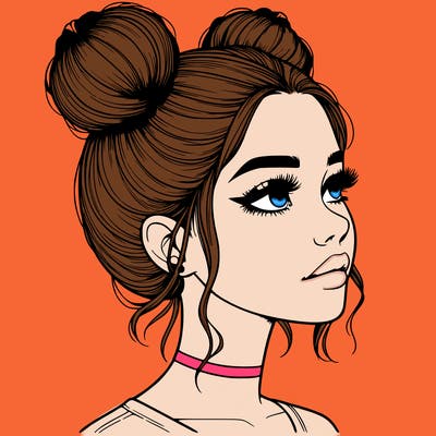 realistic girl with buns on the top of her head