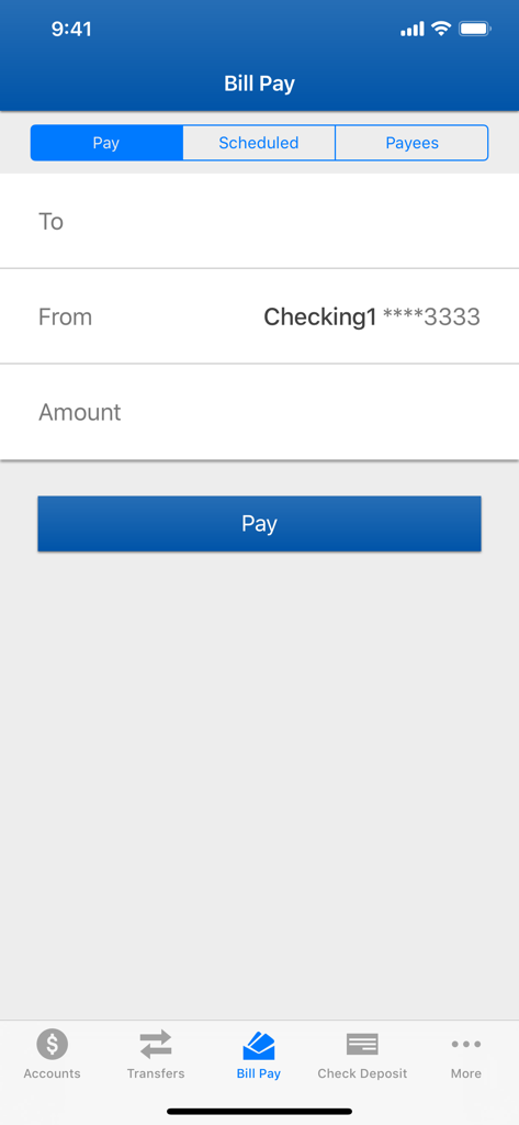 Educational Employees Credit Union mobile app bill pay screen with account and amount fields