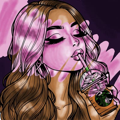 realistic girl drinking starbucks