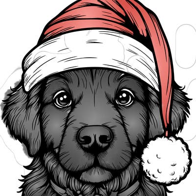 realistic dog with a christmas hat