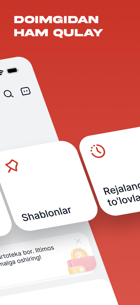 Biznes 24/7 - Interface de l'application Biznes 24 7 présentant les modèles de paiement professionnel et les fonctionnalités de paiement programmé