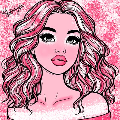 realistic girl with wavy hair and lips