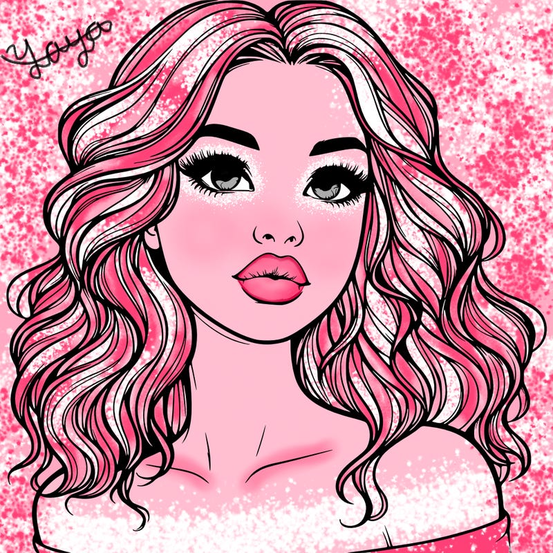 realistic girl with wavy hair and lips
