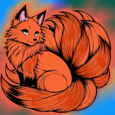 realistic detailed 9 tailed anime fox