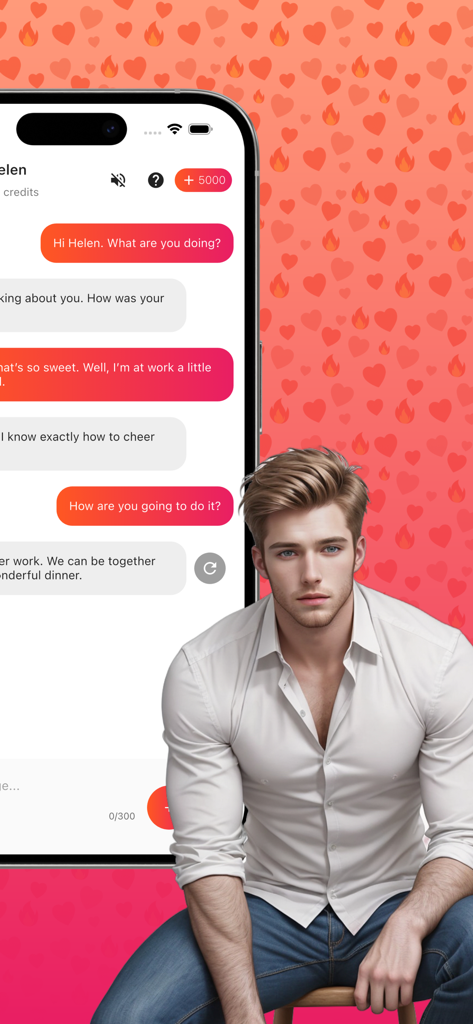 AI Girfriend Virtual CoupleAI - Smartphone screen showing a romantic chat with a realistic male AI companion in the CoupleAI app