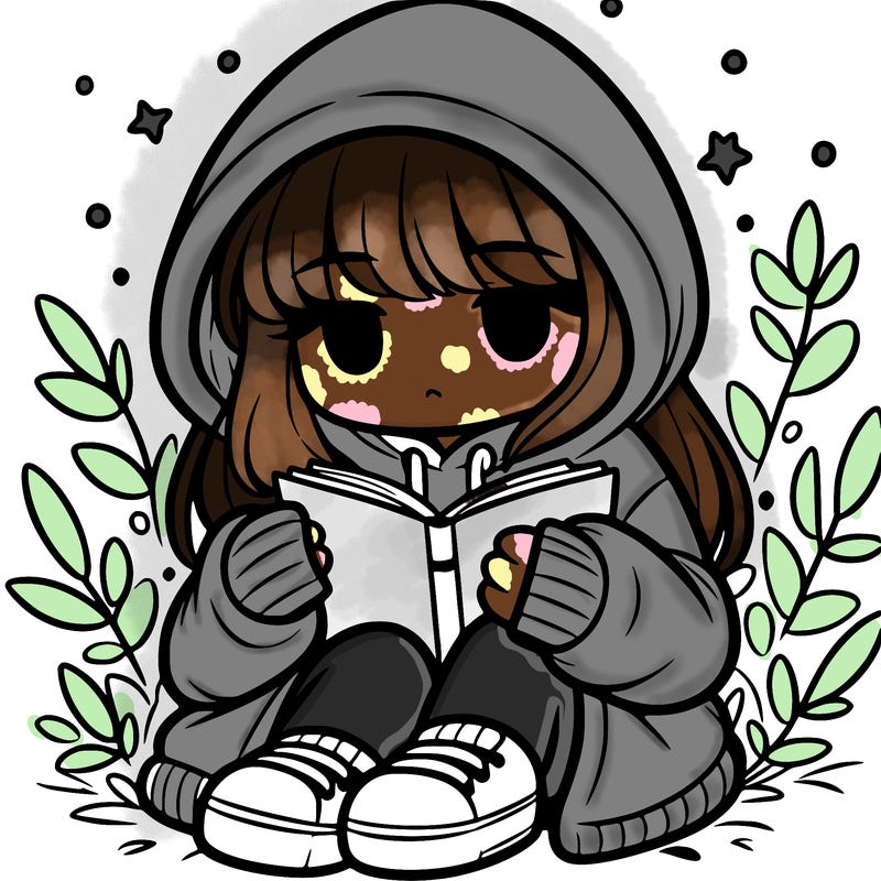 girl in oversized hoodie reading a book