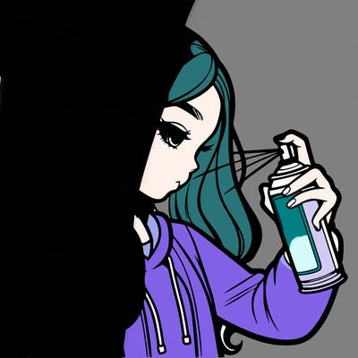 a realistic girl spray painting
