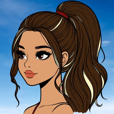 realistic girl with a high ponytail