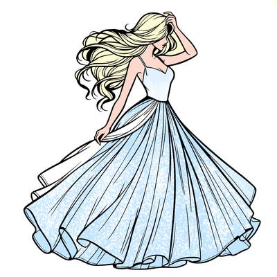 realistic woman with dress flowing in the wind