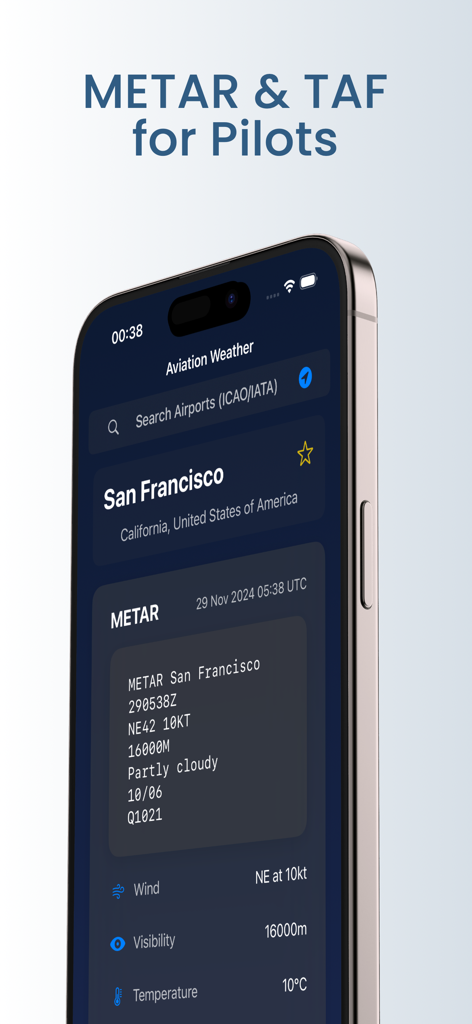 iPhoneでのMETARおよびTAF航空気象レポート（サンフランシスコ）