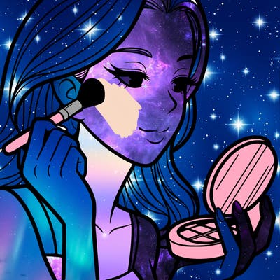 little girl putting on makeup