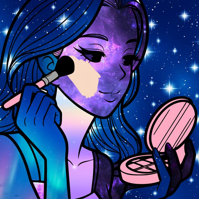 little girl putting on makeup