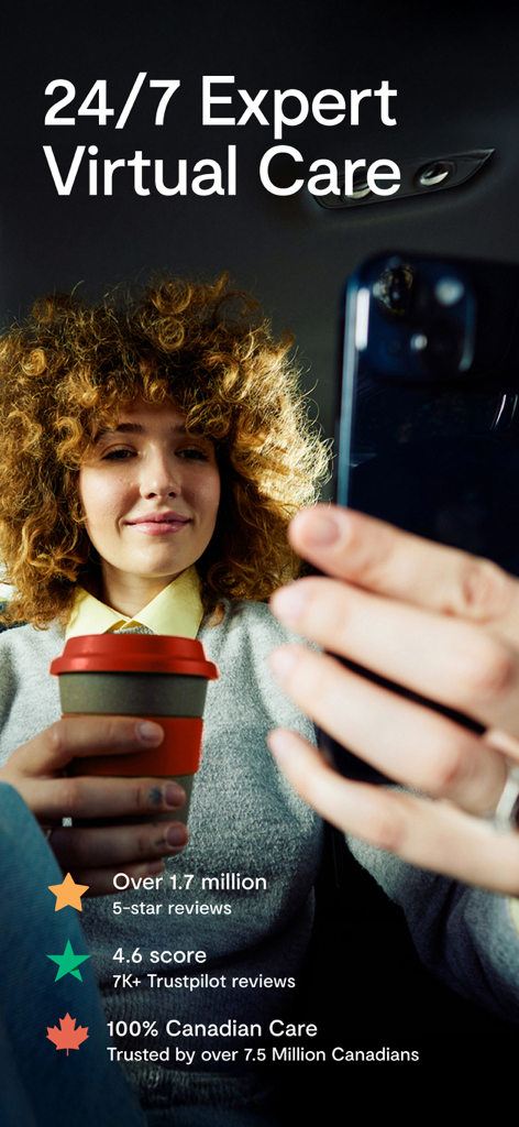 A woman using the Maple app for 24/7 virtual medical care in Canada.