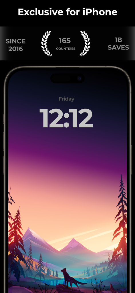 Black Lite - Live Wallpapers - iPhone lock screen showing a vibrant mountain landscape live wallpaper