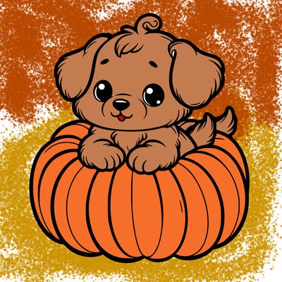 cute little puppy in a pumpkin