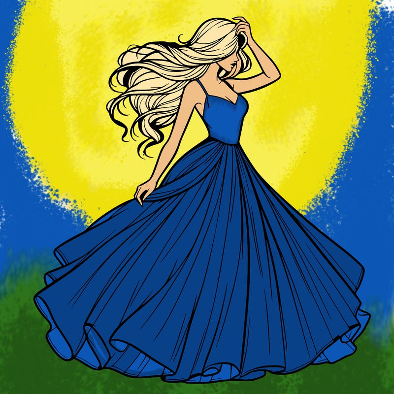 realistic woman with dress flowing in the wind