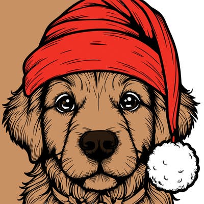 realistic dog with a christmas hat