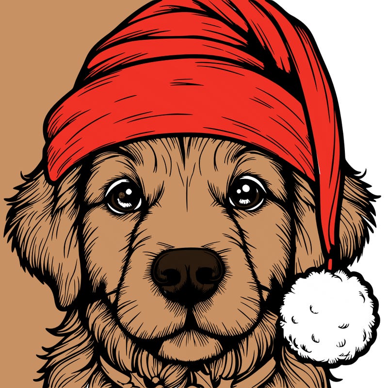 realistic dog with a christmas hat