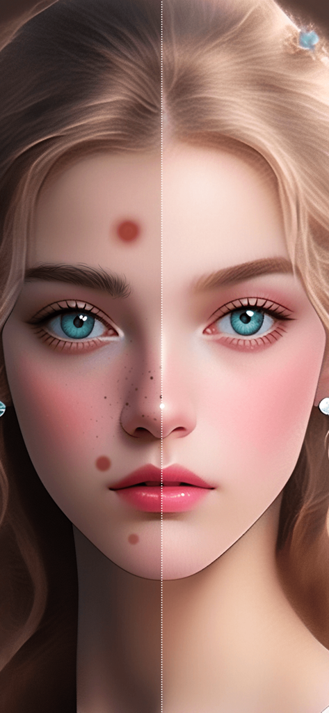 Una pantalla dividida que muestra a una chica antes y después de un cambio de imagen de fantasía