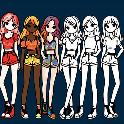 a group of girls wearing crop tops and shorts