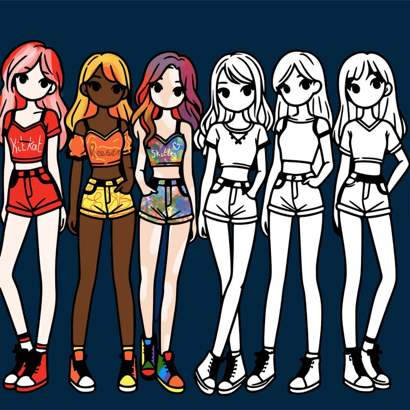 a group of girls wearing crop tops and shorts