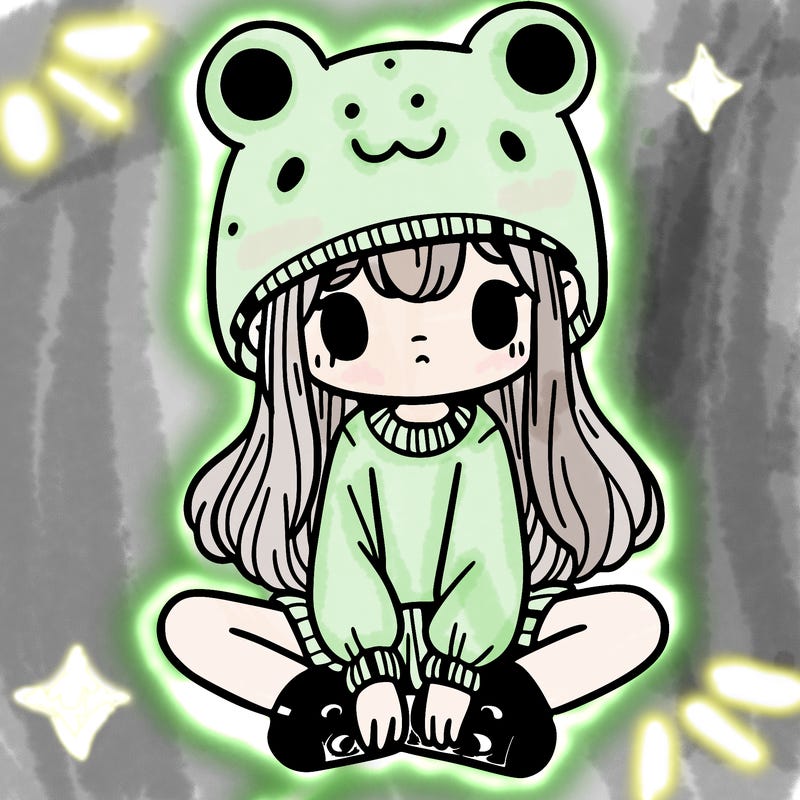 a girl wearing a frog hat and some frog socks