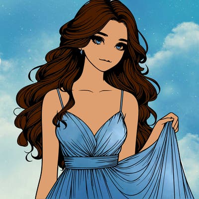 realistic girl in flowy silky prom dress