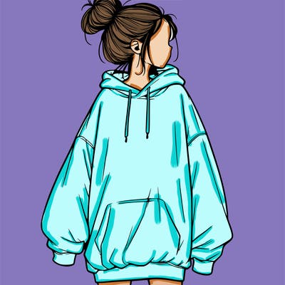 realistic girl with a oversized sweatshirt on and a bun