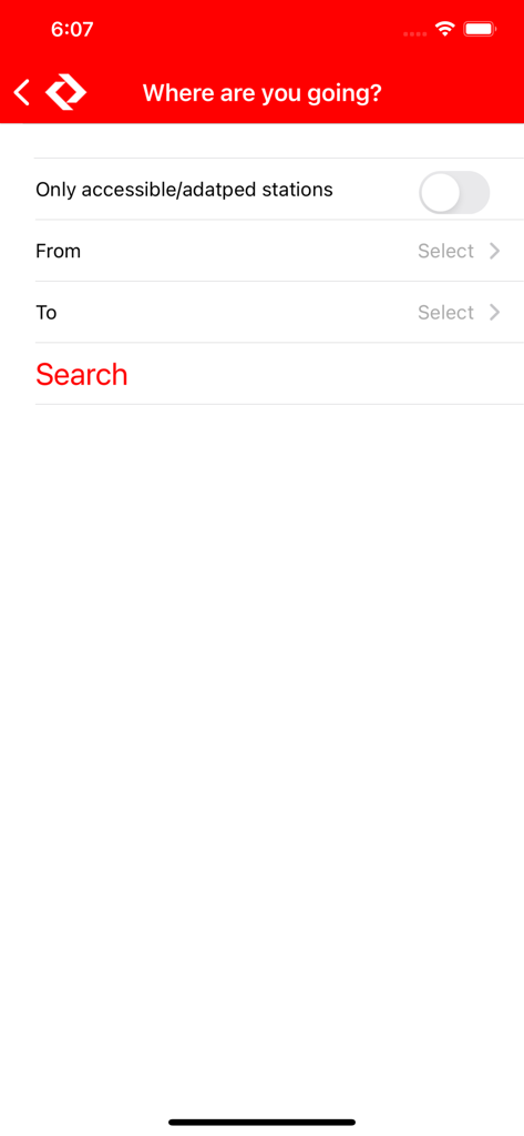 CPTM Oficial - Tela de busca de rotas no aplicativo CPTM Oficial para selecionar estações de partida e destino.