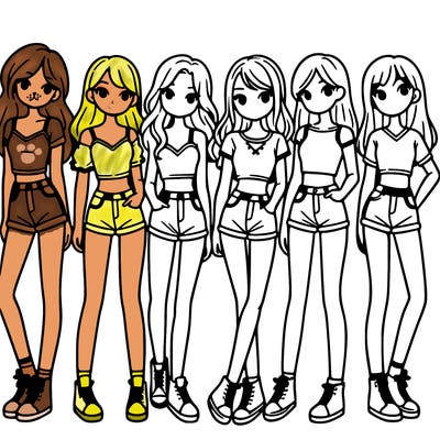 a group of girls wearing crop tops and shorts