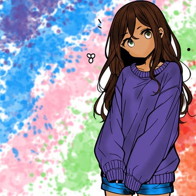 manga teen girl  in a sweater and baggy pants