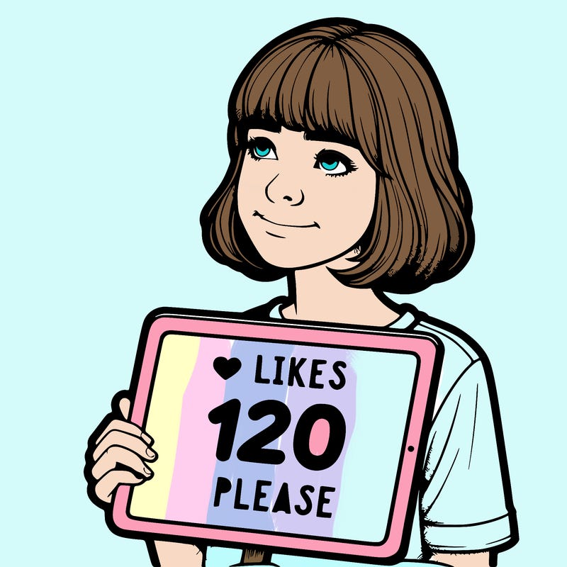 realistic girl holding a sign that says 20 likes please