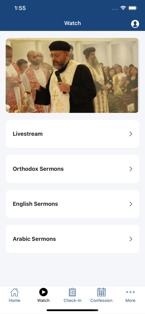 St Mark DC - Watch section of St Mark DC app with livestream and sermon options