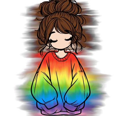 girl with baggy sweatshirt and messy bun