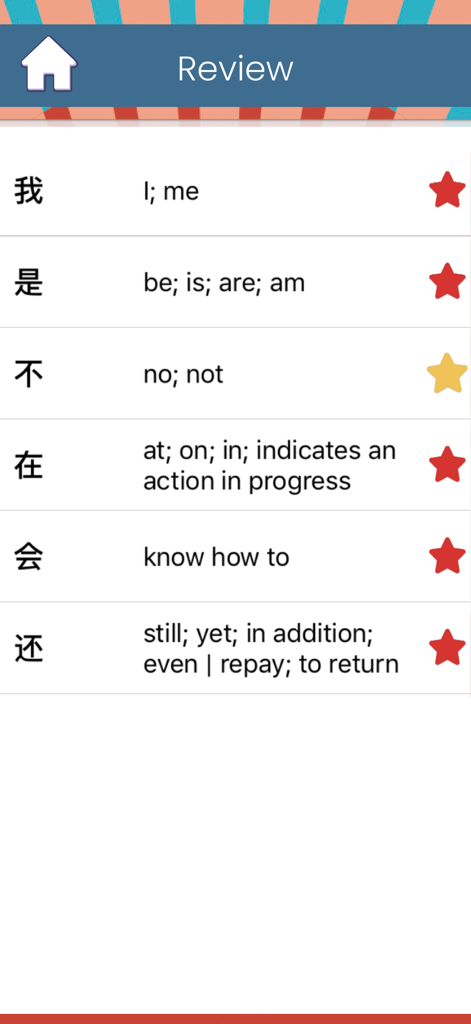 HSK 1 – 6 vocabulary Chinese - HSK vocabulary review list showing Chinese characters and their English translations