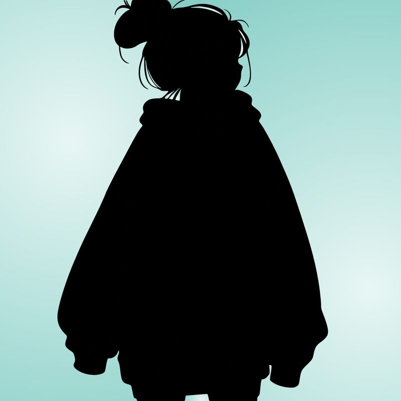realistic girl with a oversized sweatshirt on and a bun