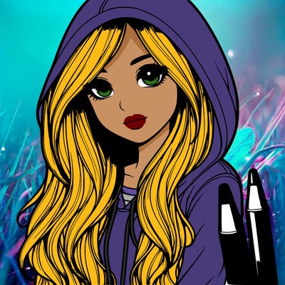realistic girl with long hair, wearing a hoodie