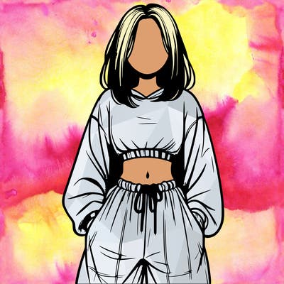 realistic girl faceless with baggy pants and a crop top