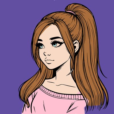 realistic girl with a high ponytail