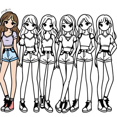 a group of girls wearing crop tops and shorts